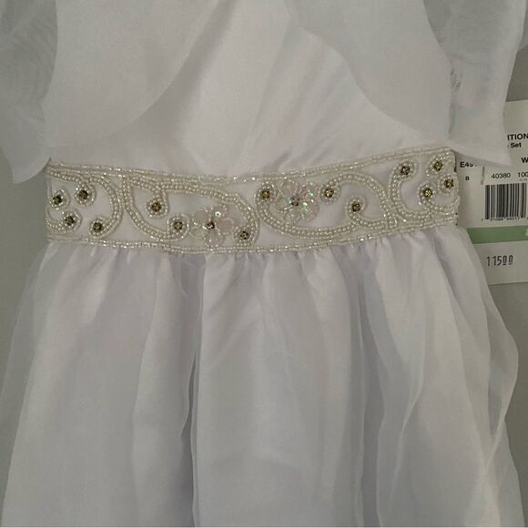 Rare Editions Girls’ Holly Communion Dress White with Sheer Bolero size 8 - Picture 2 of 4